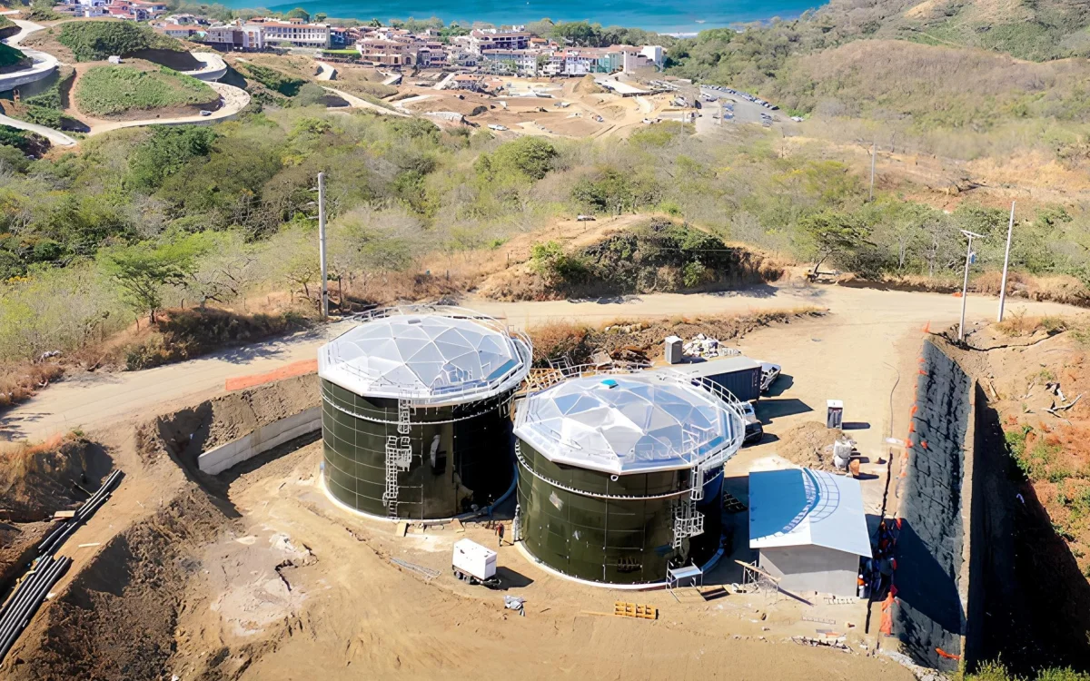 Costa Rica potable water tank project with aluminum dome roof and drinking water storage tank
