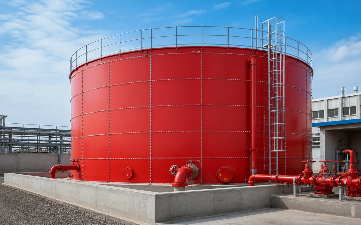 Industrial fire water storage tank for emergency reserve and sprinkler water supply